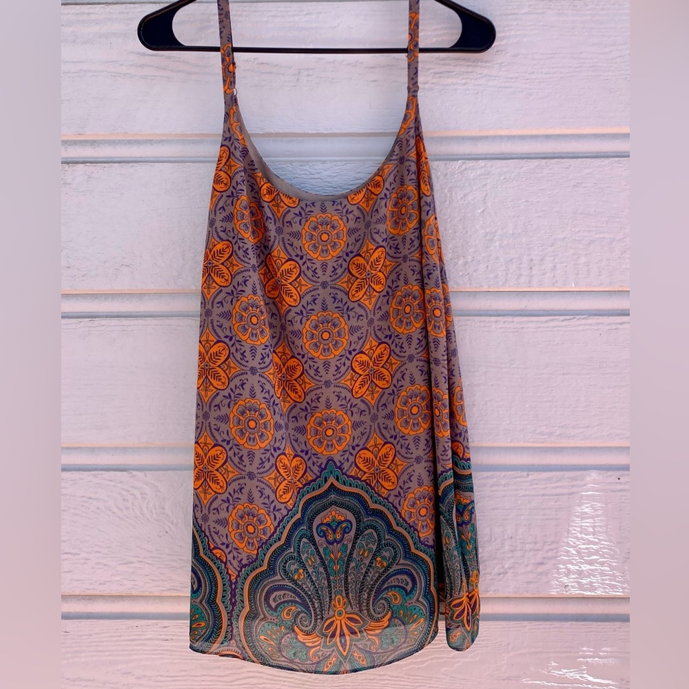CAbi Arabesque Filagree Patterned Cami Tank M Orange Teal Blue Taupe